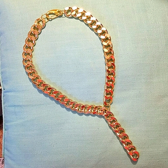 20" Gold Plated 20mm Curb Chain Y Necklace Unisex Bold Celebrity Inspired Style - Picture 1 of 3